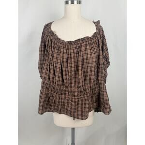 Ana 3x Smocked Ruffle Autumn Plaid Blouse Feminine Festival Boho Cottage Core